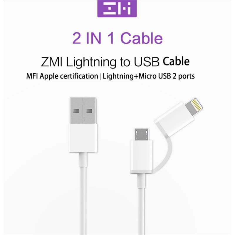 کابل شارژ (تبدیل) دو کاره USB به microUSB و Lightning زد ام آی مدل AL801 کابل شارژ (تبدیل) دو کاره USB به microUSB و Lightning زد ام آی مدل AL801
